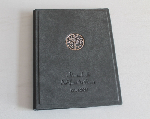 Stammbuch "Lebensbaum" aus dunkelgrauem Büffelleder,  DIN A4